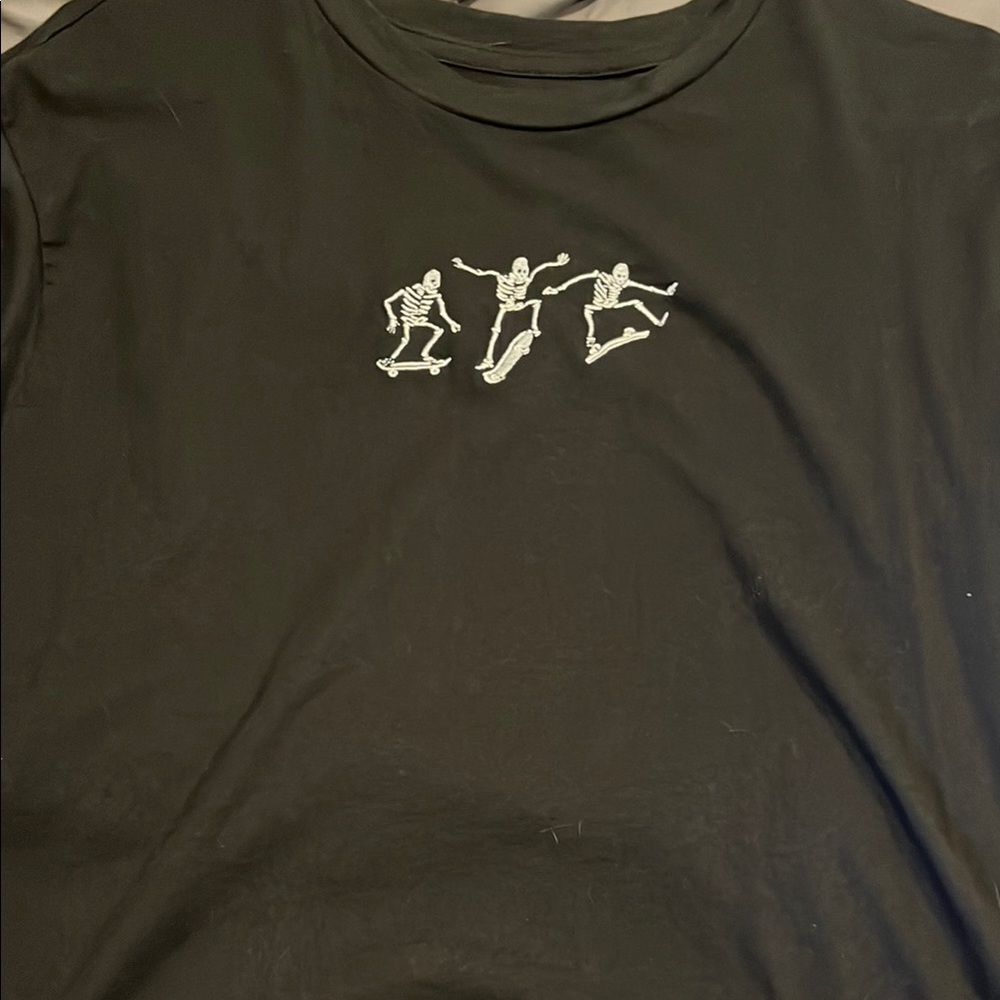 Black Graphic Tee with Skeleton Design